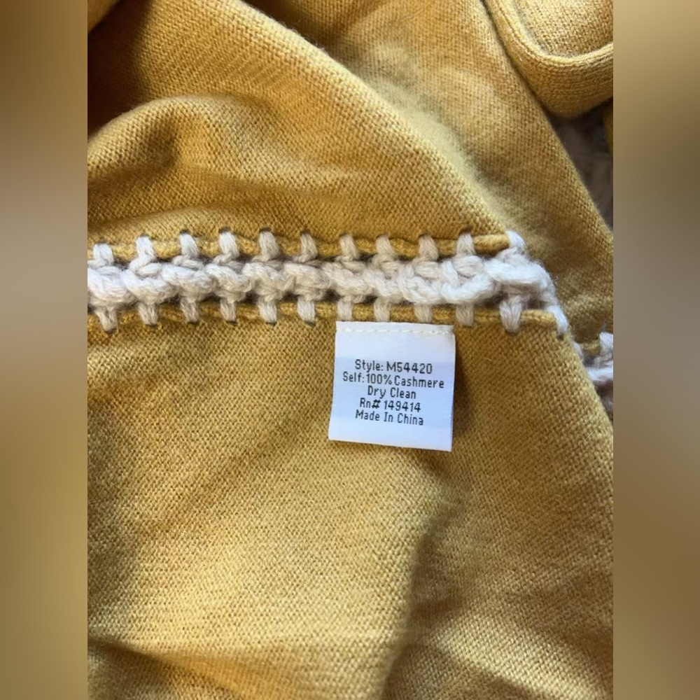 NWT Johnny Was Whipstitch Embroidered 100% Cashmere Pullover Mustard Gold Sz M - Picture 5 of 5